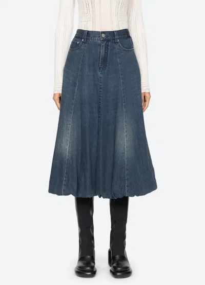 Sea Amari Denim Bubble Midi Skirt In Blue
