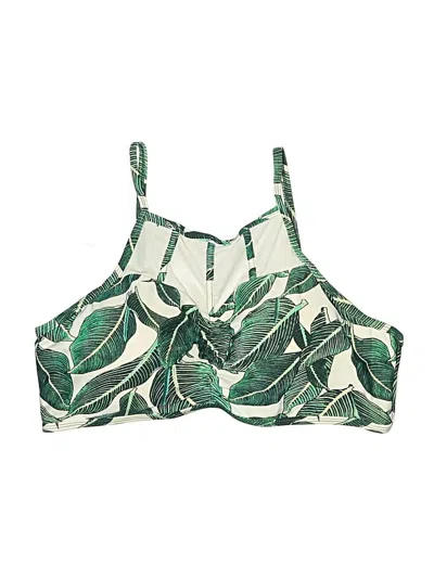 Pre-owned Sea & Sand Beachwear Swimsuit Top Green Tropical Pattern Swimwear