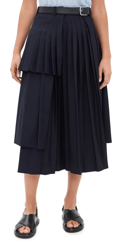 Sea Angelina Suiting Pleated Midi Skirt Navy In Blue