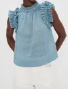 Sea Anise Solid Flutter Sleeve Top In Blue In Blue