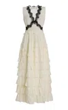 Sea Anise Lace-trimmed Ramie Maxi Dress In White