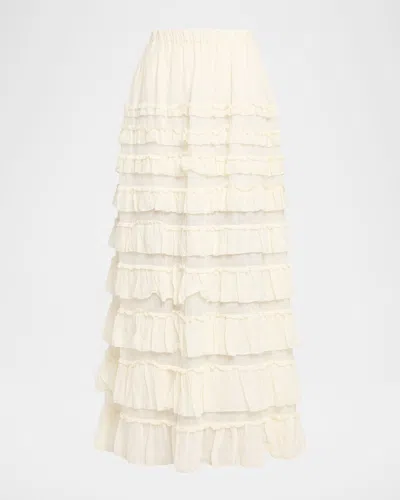 Sea Anise Pull-on Ruffle Maxi Skirt In White