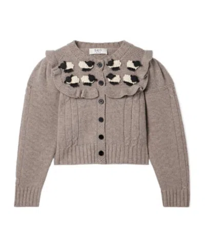 Sea Appliquéd Cable-knit Wool Cardigan In Brown