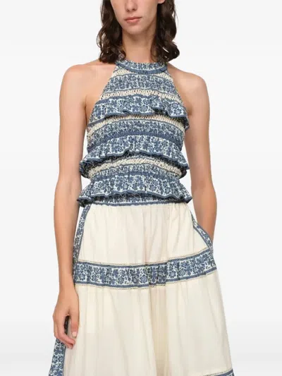 Sea Arlo Floral-print Ruffled Top In Blue