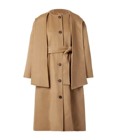 Sea Astra Scarf-detailed Hooded Wool-felt Coat In Brown