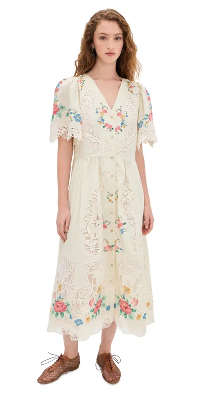 Sea Astrid Embroidery Short Sleeve Midi Dress Multi