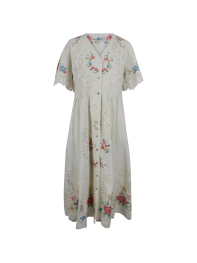 Sea Astrid Floral-embroidered Midi Dress In White
