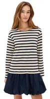 Sea Athena Striped Cotton-jersey And Gathered Shell Mini Dress In Neutral