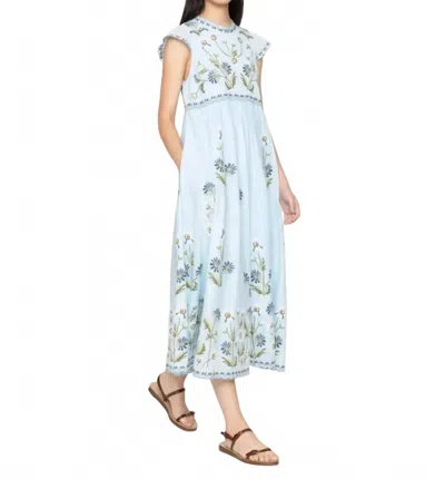 Sea Audra Embroidered Flutter Sleeve Midi Dress In Blue