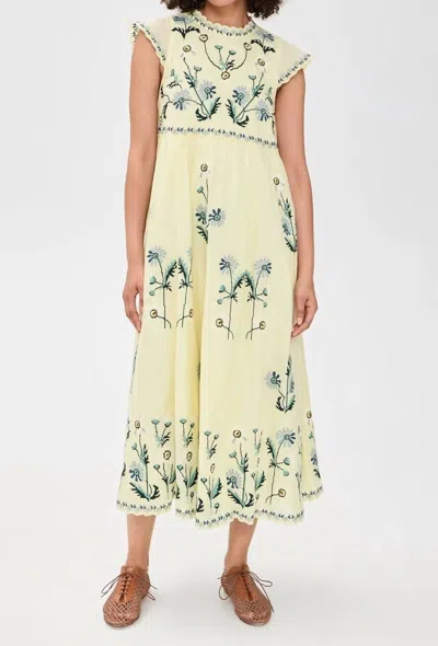 Sea Audra Embroidered Midi Dress Butter In Yellow