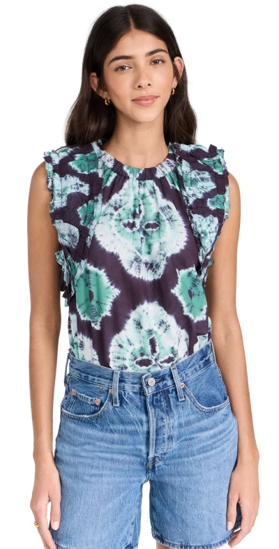 Sea Aveline Tie Dye Print Pintucked Tank Top Teal