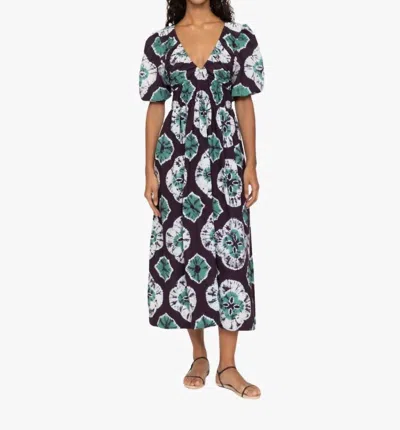 Sea Aveline Tie Dye Print Puff Sleeve Dress In Teal In Blue
