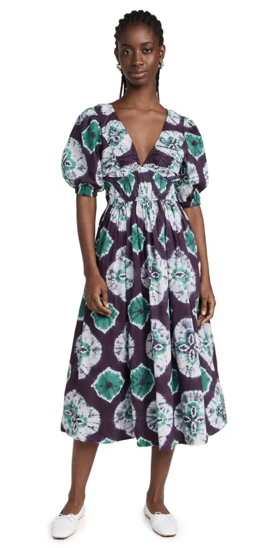 Sea Aveline Tie Dye Print Puff Sleeve Dress Teal