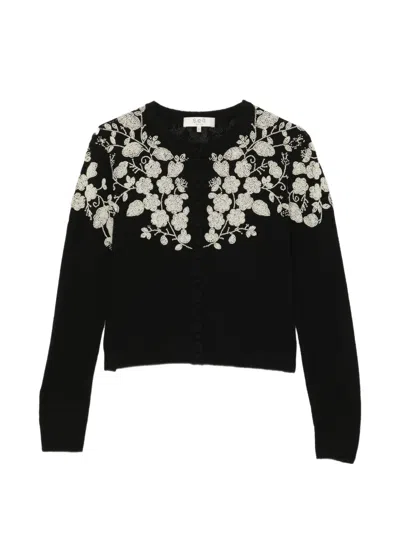 Sea Bead-embellished Floral Cardigan In Black