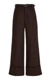 Sea Beatrice Checked Wool Wide-leg Pants In Brown