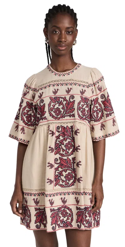 Sea Beena Embroidery Short Sleeve Dress Taupe In Brown