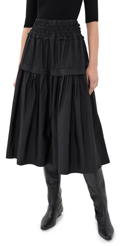Sea Diana Tiered Shirred Taffeta Midi Skirt In Black