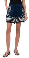 Sea Blaise Linen Print Shorts Navy In Blue