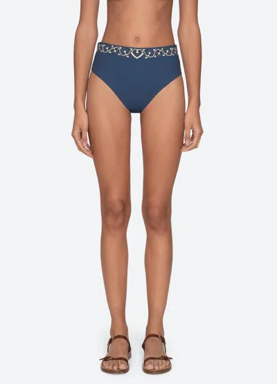 Sea Blaise Print Bikini Bottom In Navy Multi In Blue
