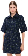 Sea Briar Corduroy Short Sleeve Button Down Dress Navy In Blue