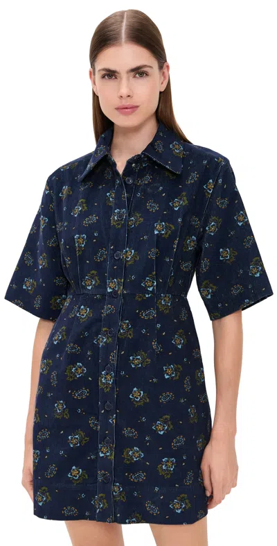 Sea Briar Corduroy Short Sleeve Button Down Dress Navy In Blue