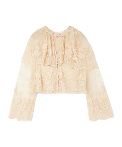 Sea Brontë Embroidered Tiered Mesh Top In Neutral