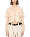 Sea Bronte Embroidered Mesh Capelet Blouse In Pink