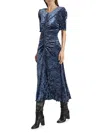 Sea Cailyn Crushed Velvet Ruched Dress In Blue In Blue