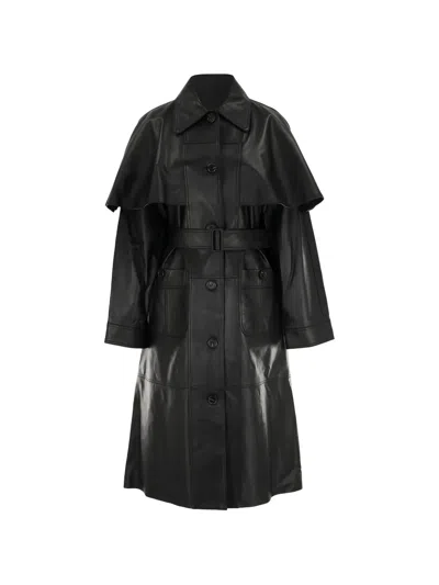 Sea Caitlin Cape-detail Leather Trench Coat In Black