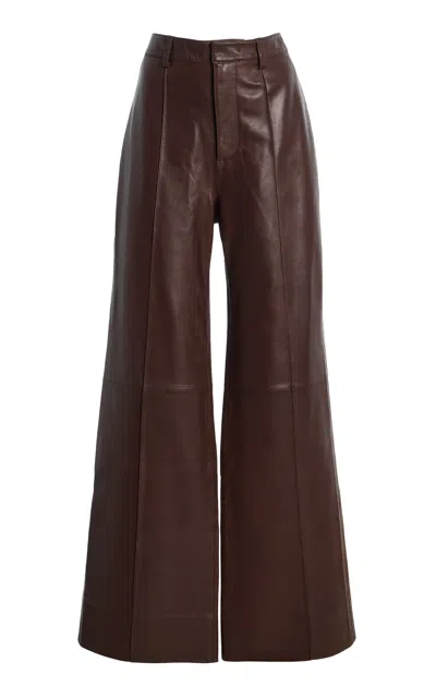 Sea Caitlin Leather Wide-leg Pants In Brown