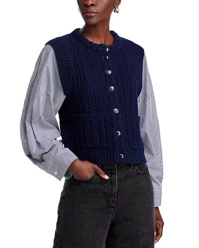 Sea Caleb Mixed Media Sweater In Navy