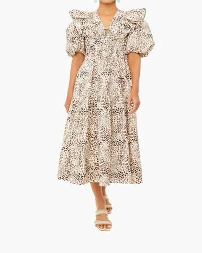 Sea Calla Cheetah Puff Sleeve Neck Dress In Day In Neutral