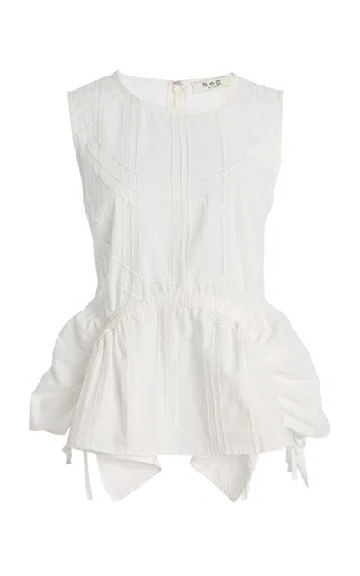 Sea Camden Corded Cotton Poplin Top In White