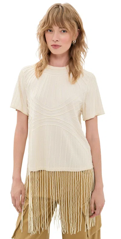 Sea Carlotta Embroidered Fringe Top Cream