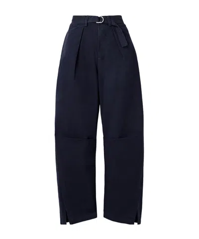 Sea Carolyn Belted Pleated Cotton-canvas Barrel-leg Pants In Blue
