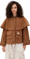 Sea Carolyn Cape-detailed Cotton Workwear Jacket In Brown