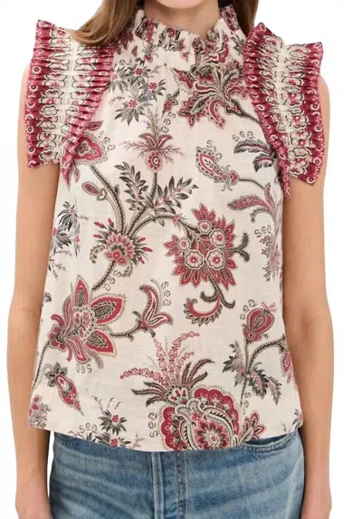 Sea Cassandra Flutter Sleeve Top In Cream, Red In Animal Print