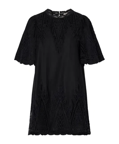 Sea Vali Guipure Lace-trimmed Cotton-twill Mini Dress In Black