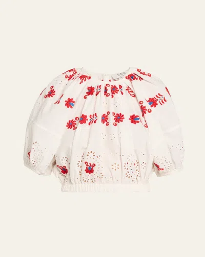 Sea Catharina Embroidered Bubble Crop Top In White