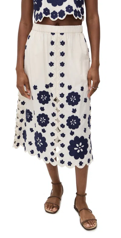Sea Catrine Applique Midi Scallop Skirt Blue