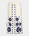 Sea Catrine Floral-embroidered Midi Skirt In Blue
