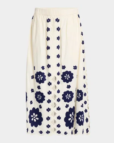 Sea Catrine Embroidered Midi Skirt In Blue