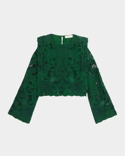 Sea Ceci Embroidered Long-sleeve Top In Green