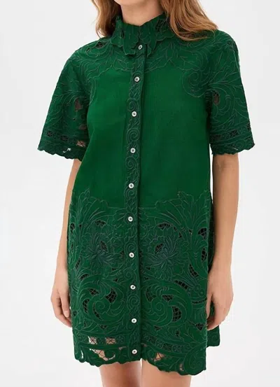 Sea Ceci Embroidery Short Sleeve Shirt Dress In Green In Multi