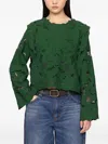 Sea Ceci Open-work Long-sleeve Blouse In Green