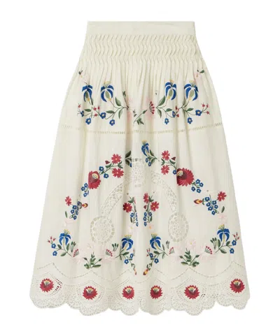 Sea Celia Broderie Anglaise Cotton And Linen-blend Midi Skirt In Multi