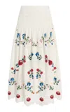 Sea Celia Embroidered Cotton-linen Midi Skirt