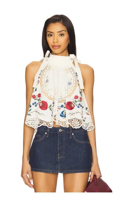 Sea Celia Embroidery Halter Top In White