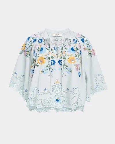 Sea Celia Short-sleeve Embroidered Top In Multi