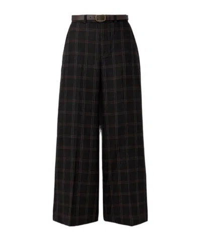 Sea Checked Wide-leg Pants In Black